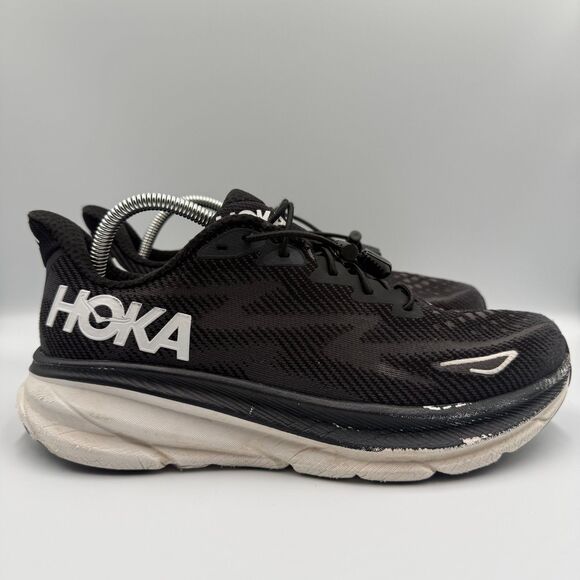 Hoka One One Clifton 9 Men\'s Size 9.5 D Black White Running Shoes‎ Sneakers